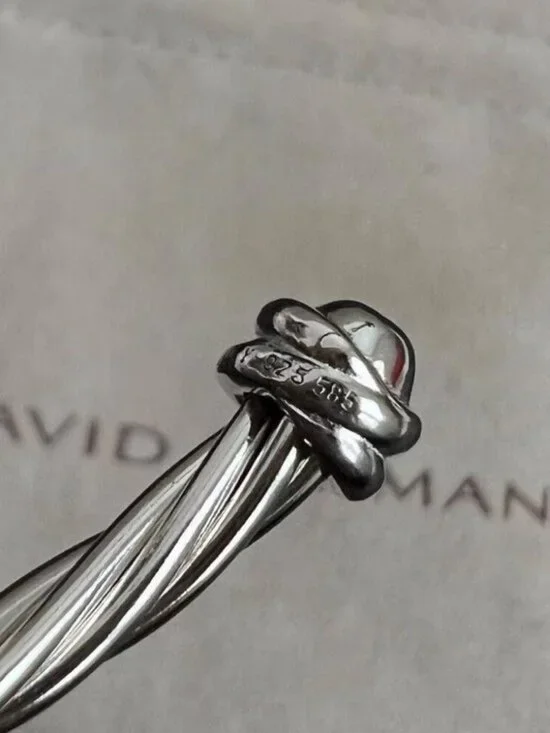 David Yurman Sterling Silver & Gold Cable Bracelet with Diamond Accents - Picture 5 of 5
